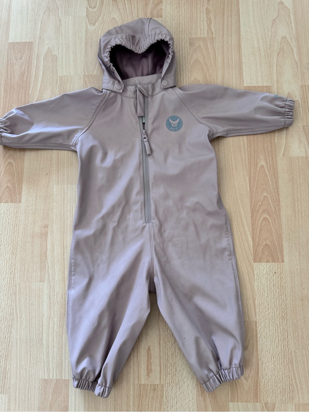 Wheat age 9 months  One-Piece Hooded Rain Suit in Mauve